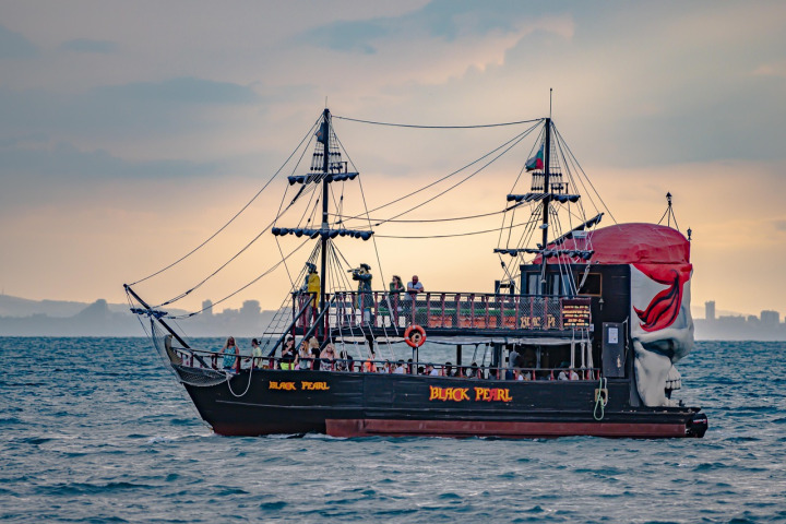 pirate ship ocean sunset